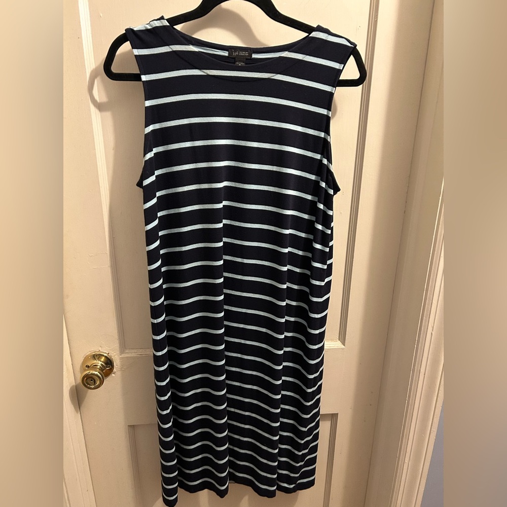 J Jill Wearever‎ midi stretch striped tank dress size medium navy and turquoise